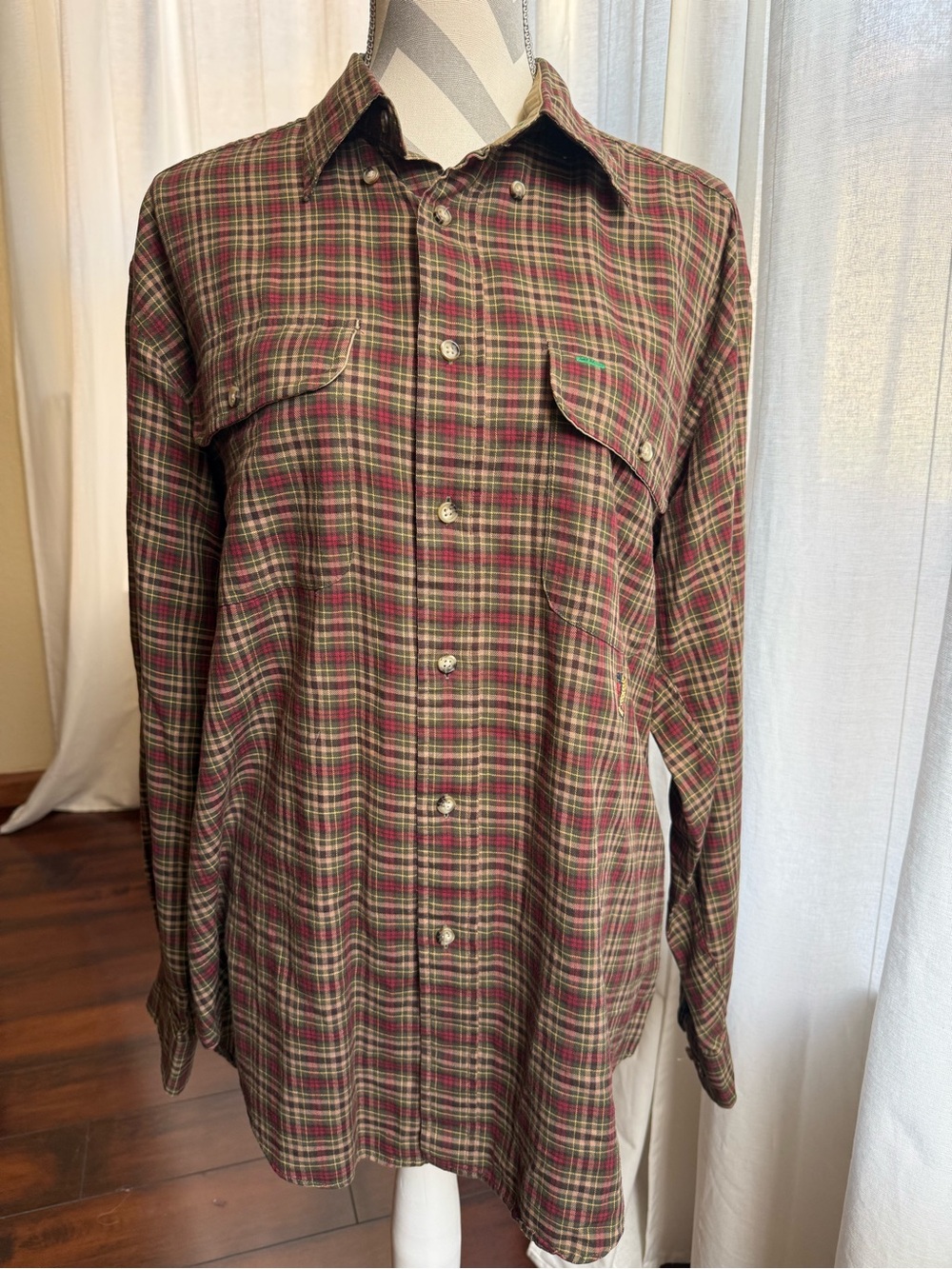 Tommy Hilfiger Olive and Burgundy Plaid Button-Down Shirt